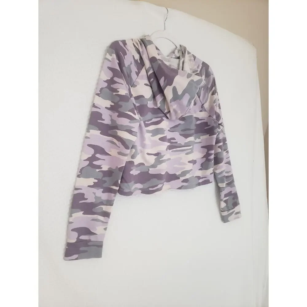 Wild Fable‎ Purple & Gray Camo Crop Raw Hem Hoodie. Size Small - Picture 8 of 11